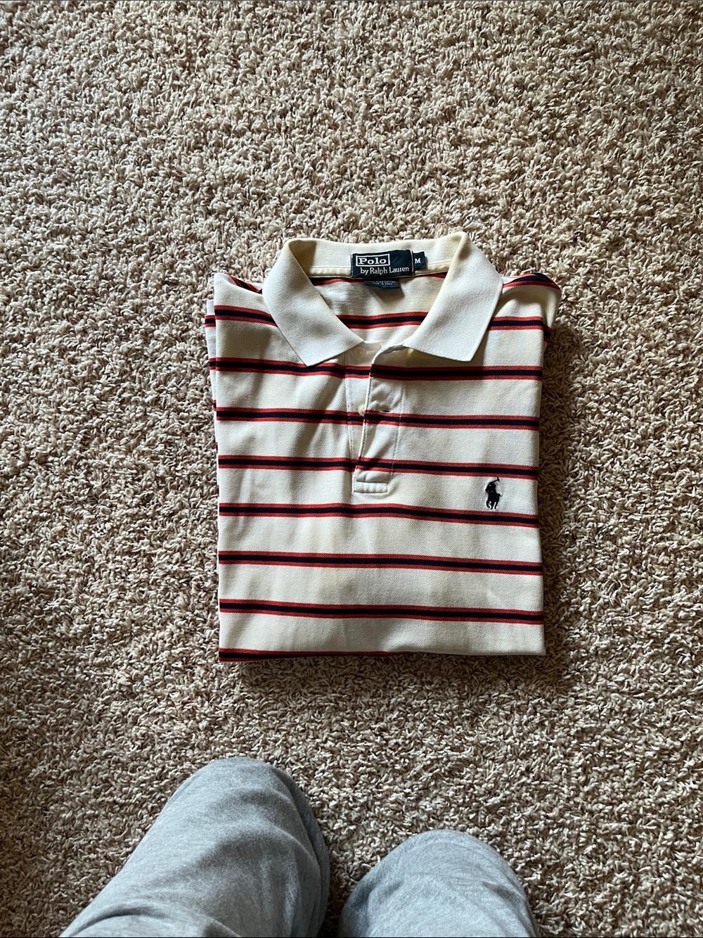 Ralph Lauren Cream Polo with Red & Navy Stripes